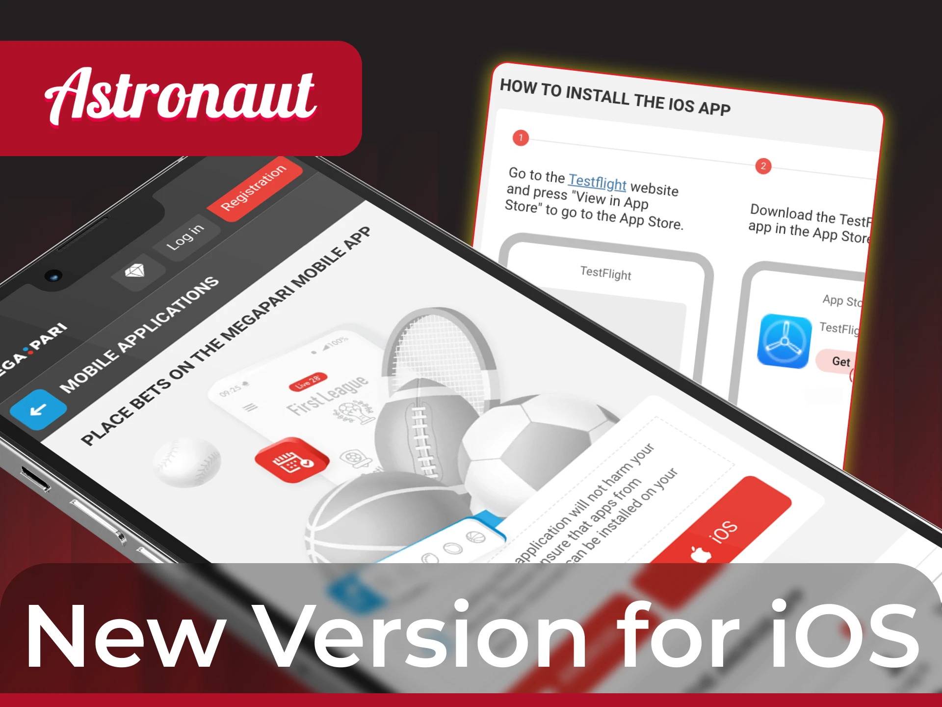 Download the new version of the online casino app with the Astronaut game on your iOS phone.