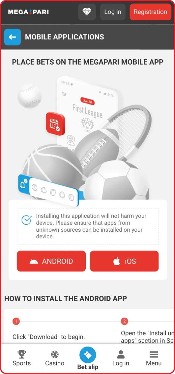 Find the mobile apps section of online casinos.