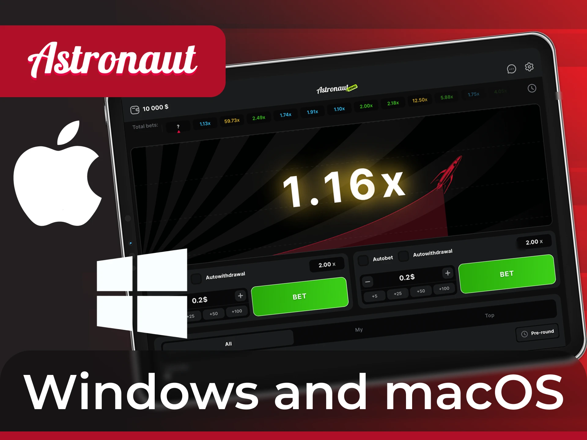 Can I download the online casino app with the Astronaut game on Windows.