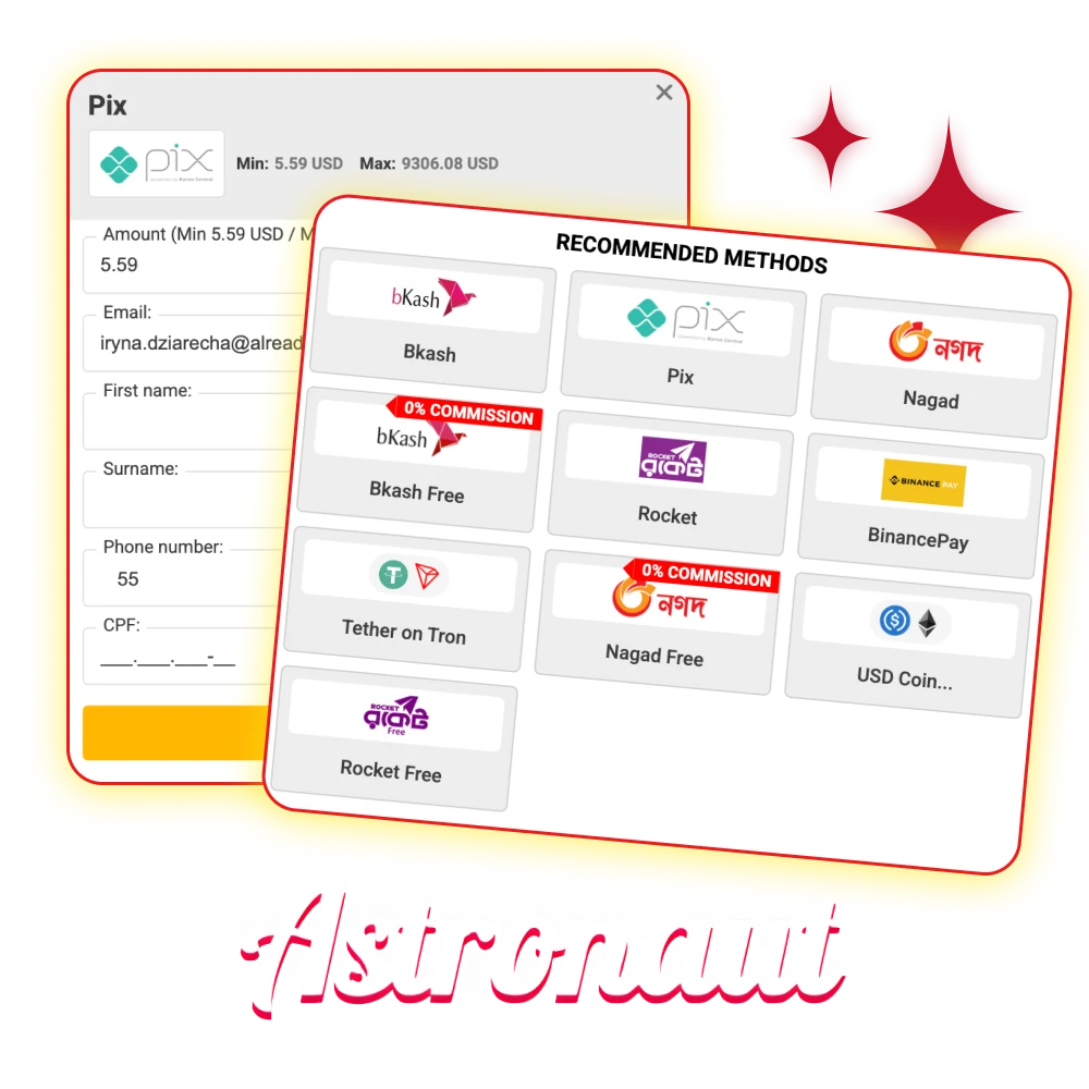 Make a deposit to start playing the Astronaut game.