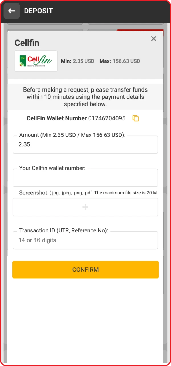 To make a deposit on the online casino website with the Astronaut game, you need to specify the amount.