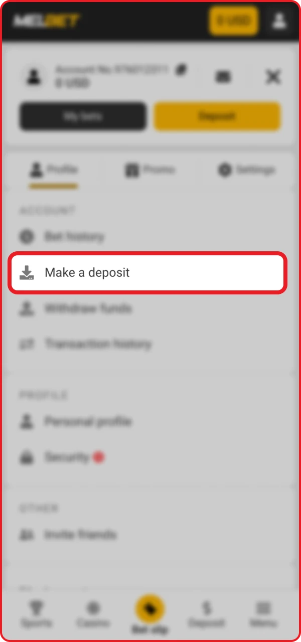 Find the deposit section on the Astronaut online casino website.