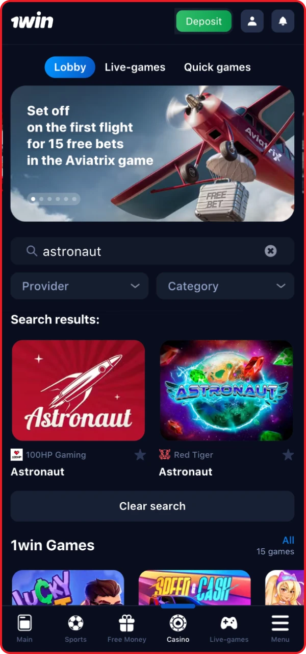 Visit the casino games section of the online casino and find the Astronaut game.