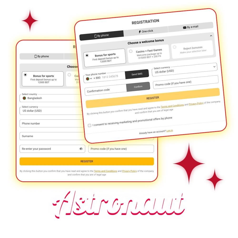 Register at the online casino to play Astronaut in just a few steps.