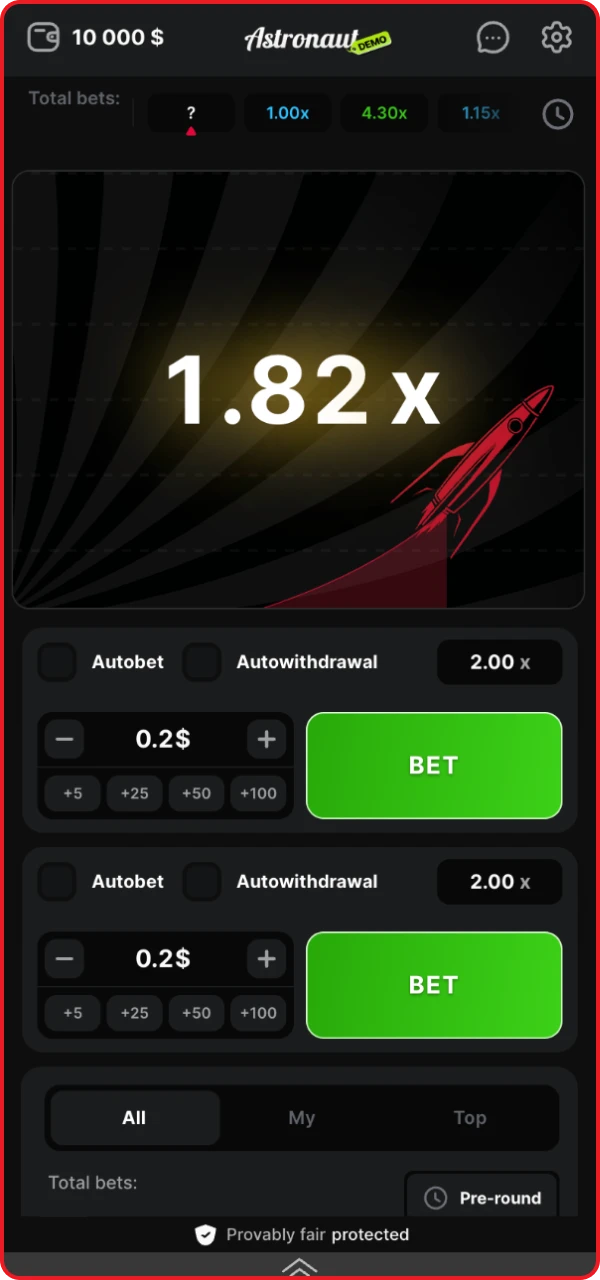 Find the Astronaut game in the online casino and place your bets.