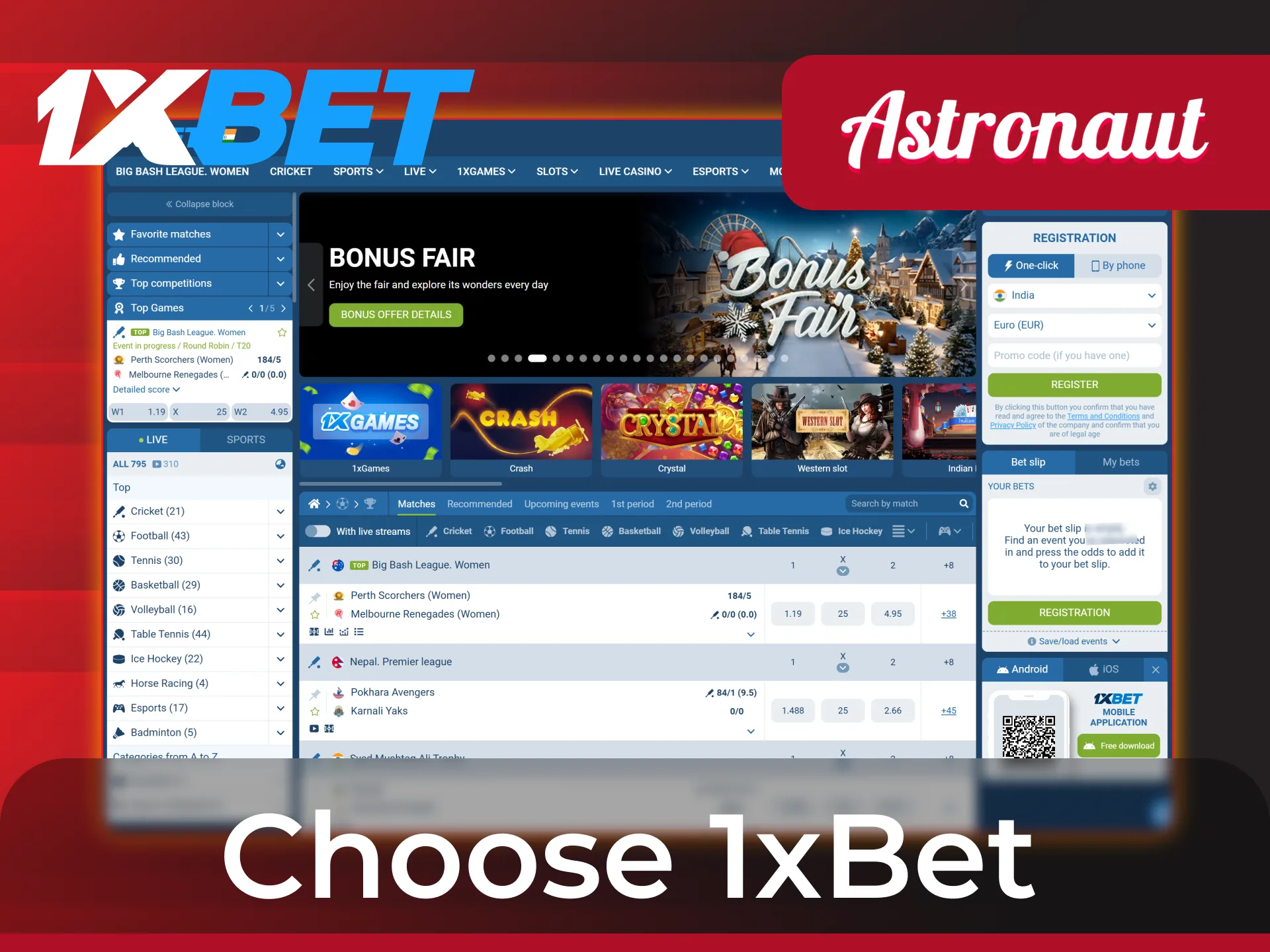 Play Astronaut game with other players and enjoy your gaming experience at 1xBet.
