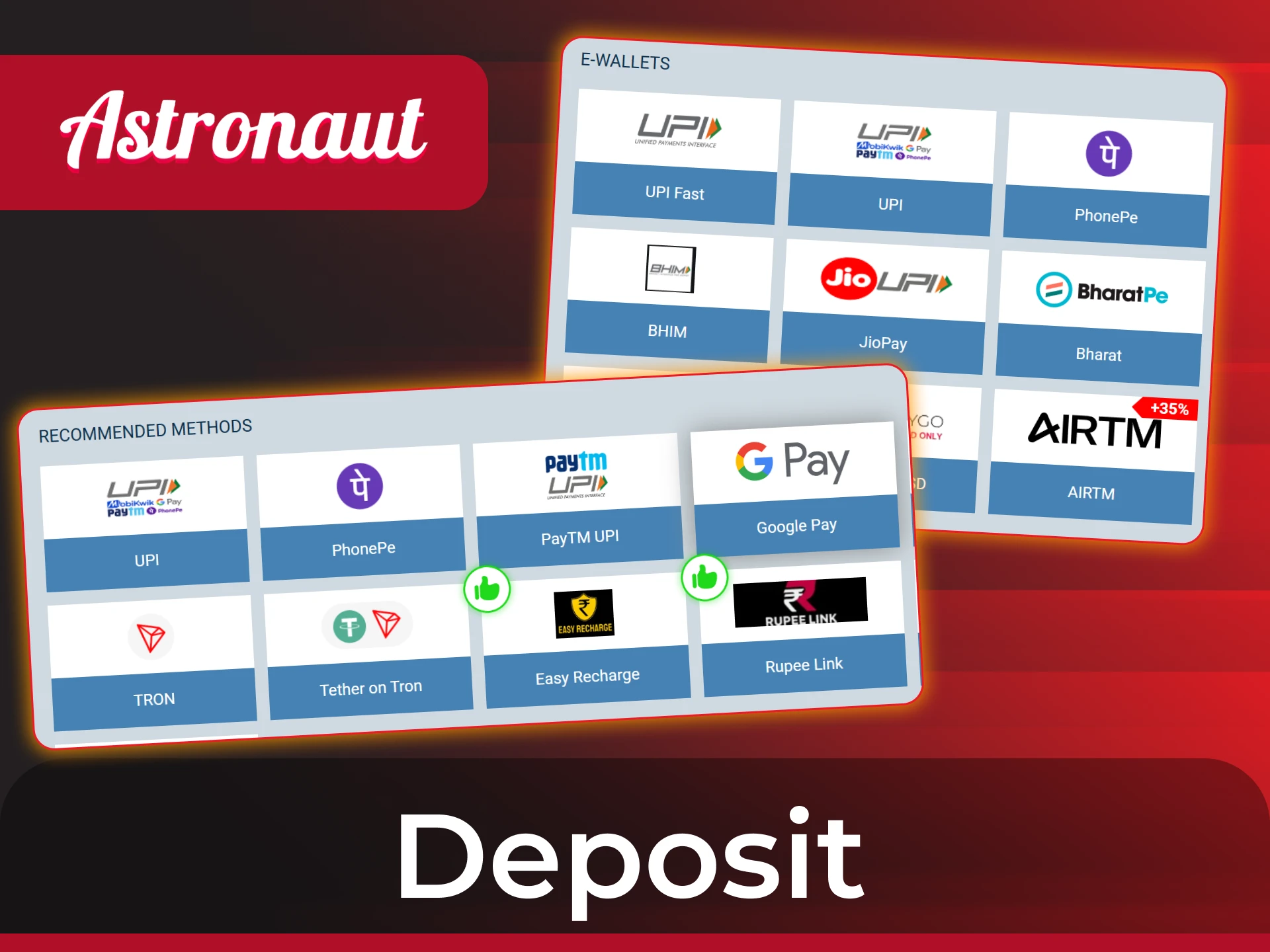 Make a deposit for Astronaut game following those steps.