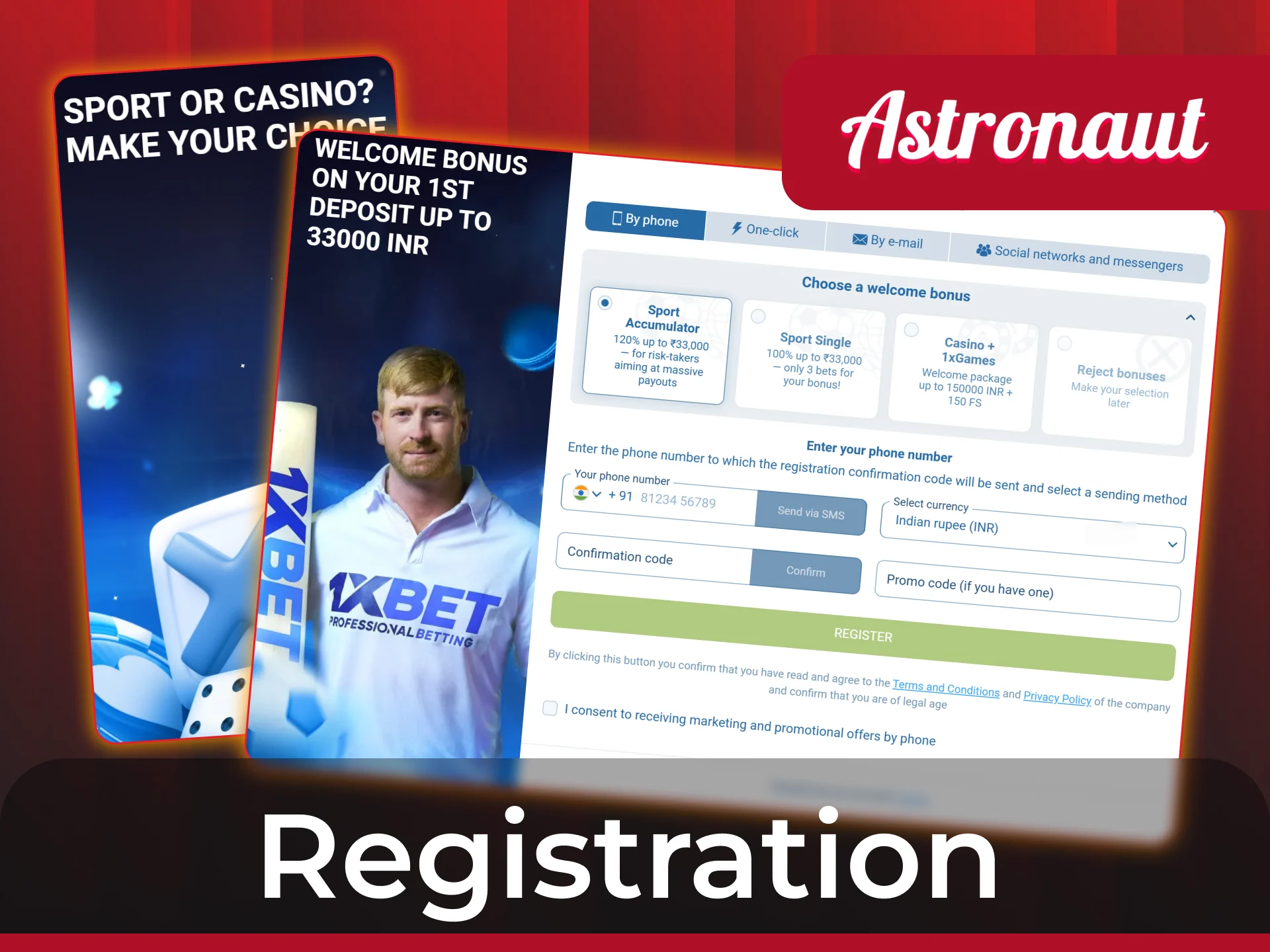 Create 1xBet account to start playing Astronaut game.