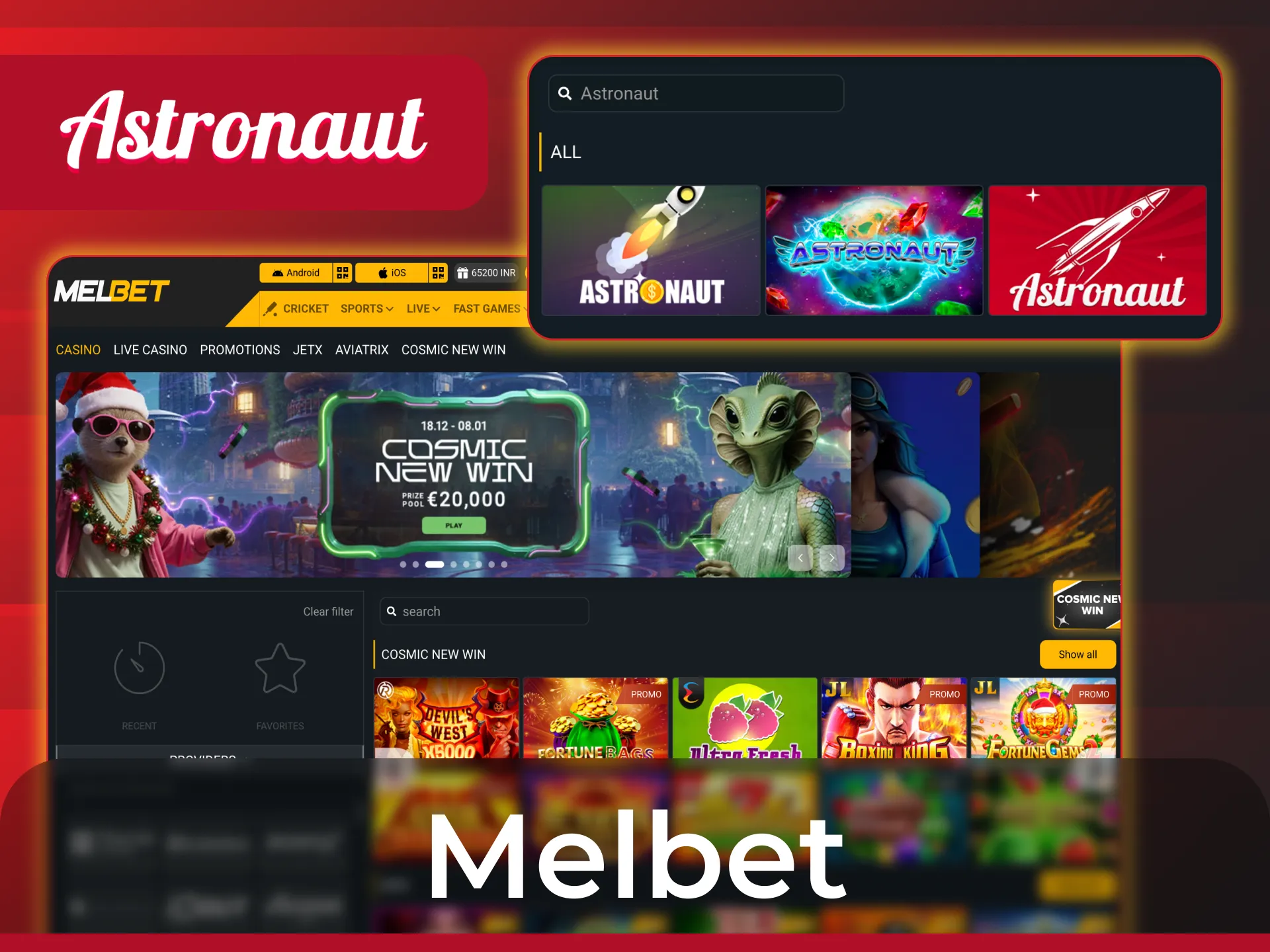Get real time Astronaut signals for Melbet and start your flight.