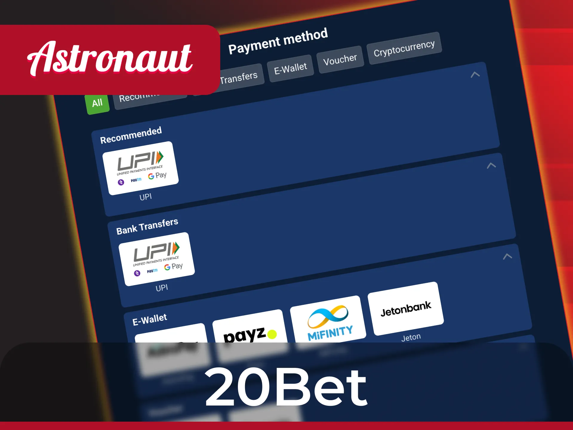 Initiate your fund payout at 20Bet to enjoy your Astronaut winnings quickly.